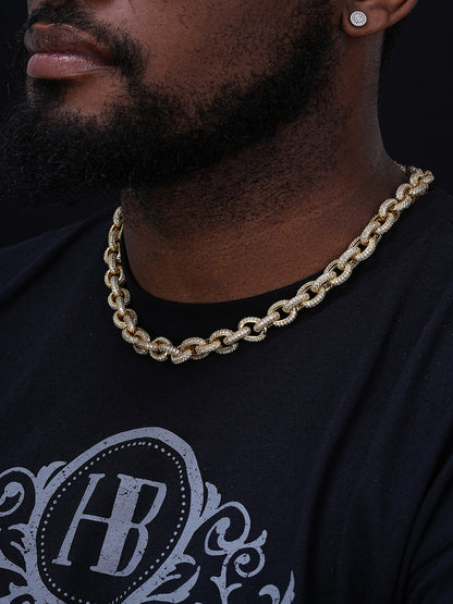 Rolo Hermes Link Chain Necklace Iced Out CZ Stones - Gold Vermeil 925 Silver - 12.5mm - 18-30"
