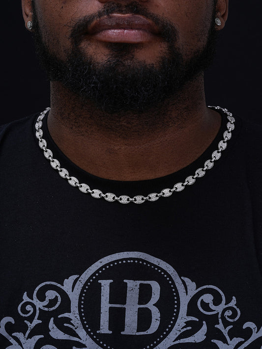 Classic Gucci Link Chain Necklace Iced Out CZ Stones - 925 Silver - 8mm - 16"-30"