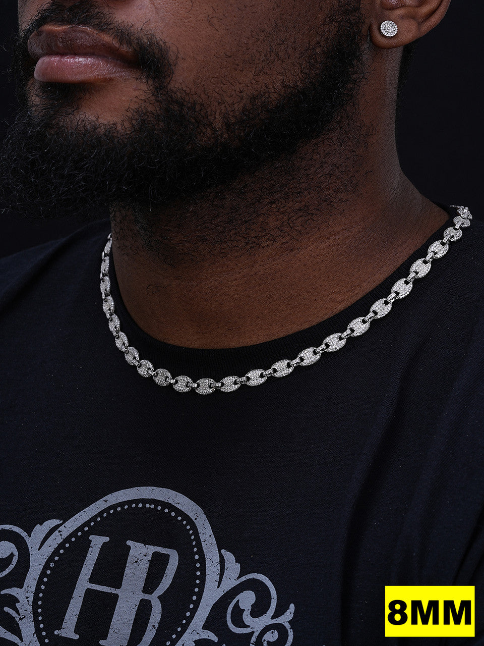 Classic Gucci Link Chain Necklace Iced Out CZ Stones - 925 Silver - 8-12mm - 18"-30"