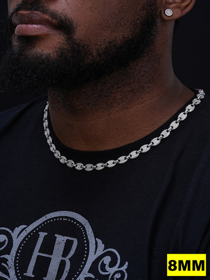 Classic Gucci Link Chain Necklace Iced Out CZ Stones - 925 Silver - 8-12mm - 18"-30"