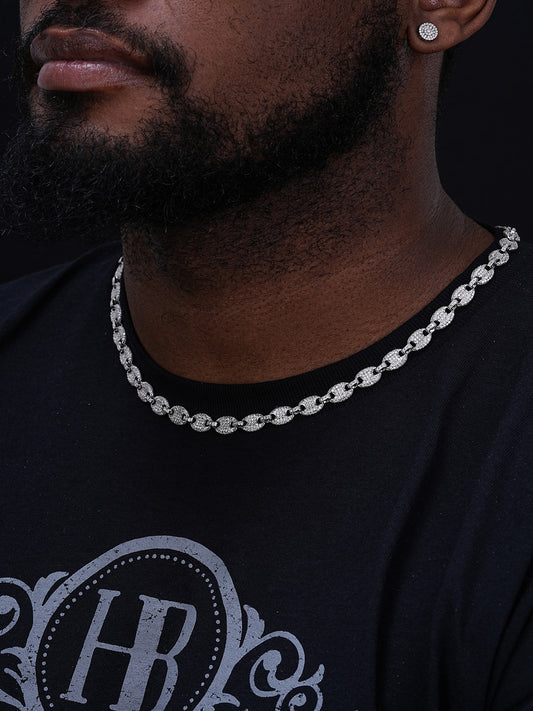 Classic Gucci Link Chain Necklace Iced Out CZ Stones - 925 Silver - 8mm - 16"-30"