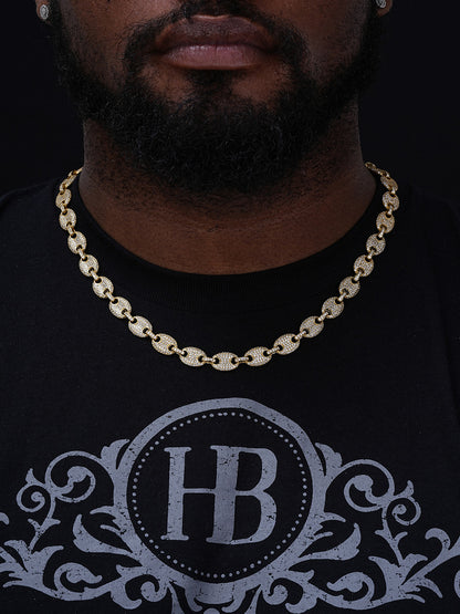 Custom Men's Mariner Gucci Link Chain ICY Lab Diamond Solid 925 Silver 14K Gold