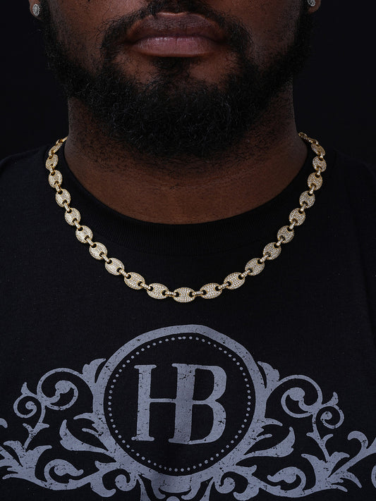 Custom Men's Mariner Gucci Link Chain ICY Lab Diamond Solid 925 Silver 14K Gold