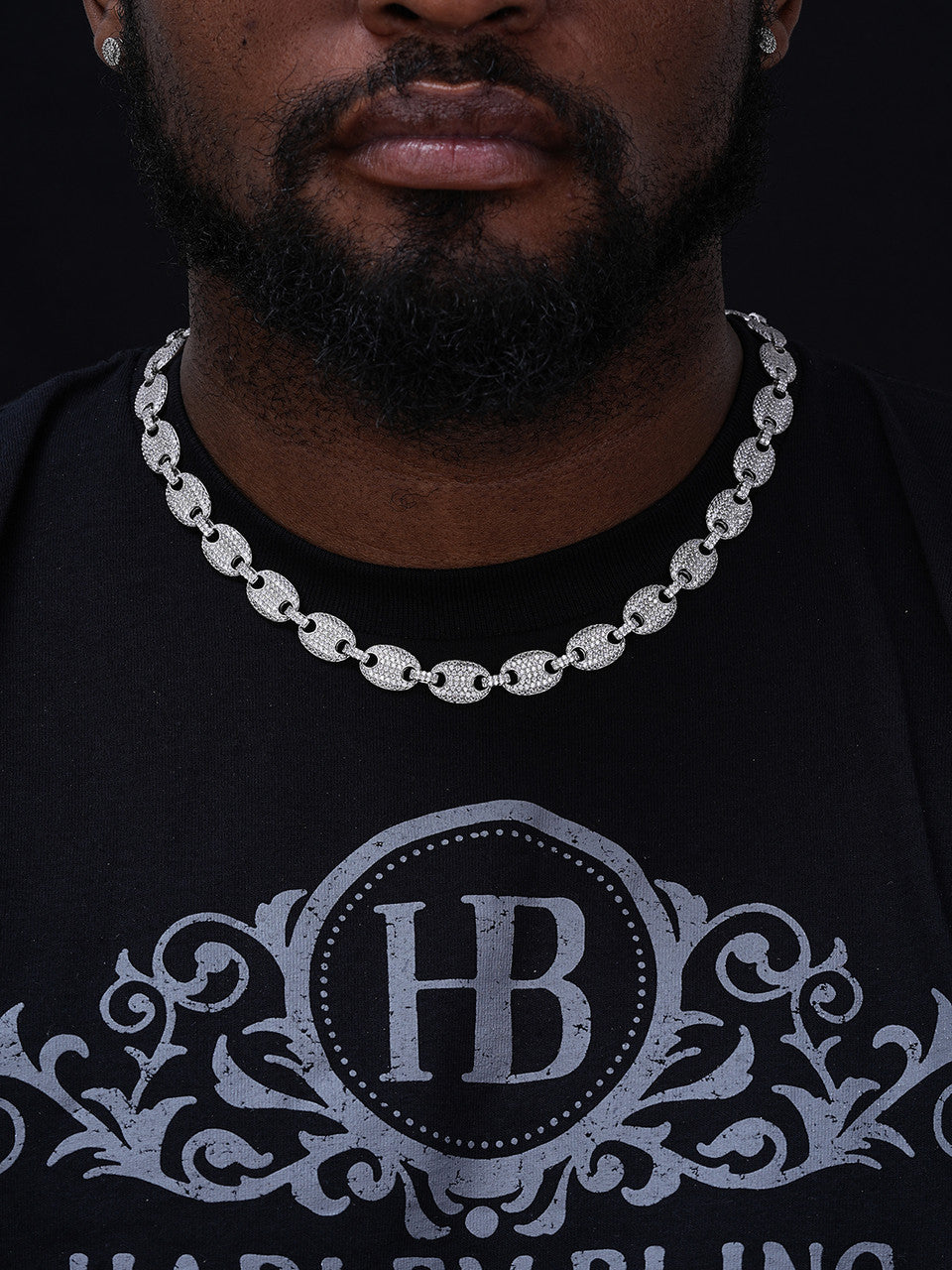 Solid 925 Silver Men's Mariner Puffed Gucci Link Chain Icy Diamond 12mm Necklace