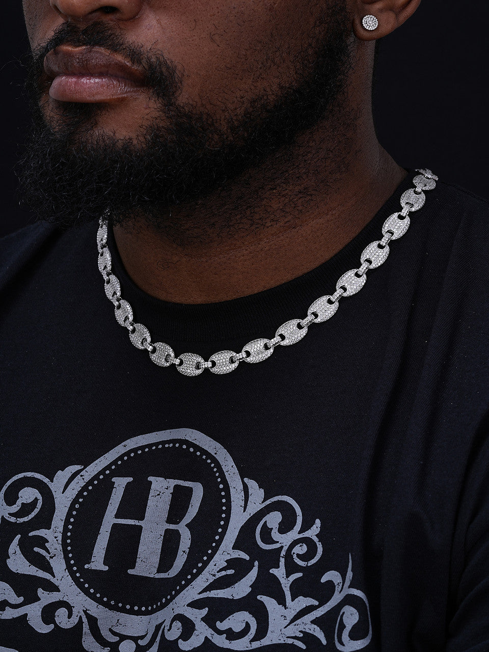 Solid 925 Silver Men's Mariner Puffed Gucci Link Chain Icy Diamond