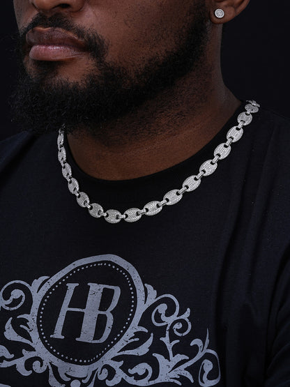 Solid 925 Silver Men's Mariner Puffed Gucci Link Chain Icy Diamond 12mm Necklace