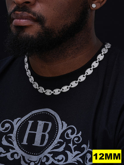 Classic Gucci Link Chain Necklace Iced Out CZ Stones - 925 Silver - 8-12mm - 18"-30"