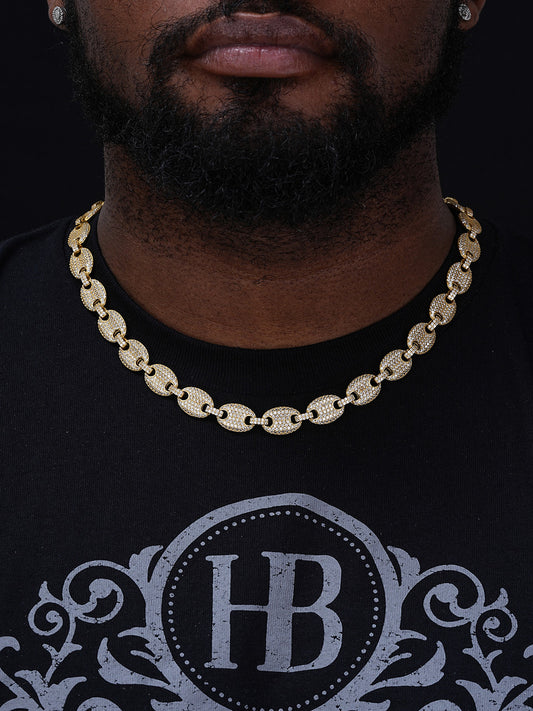 Men's Mariner Gucci Link Chain ICED Man Diamond 14k Gold Over 925 Silver 12mm