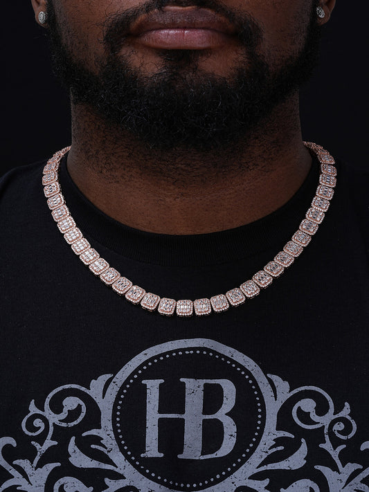 Square Big Boy Link Chain Bracelet Iced Out CZ Stones - 14k Rose Gold Vermeil 925 Silver - 11mm - 18-30"