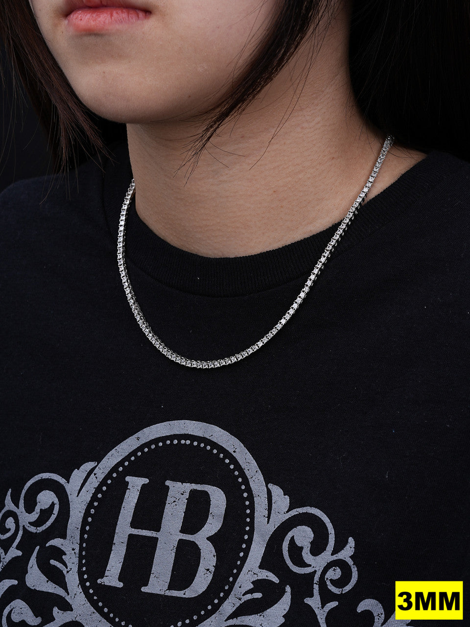 REAL 3mm MOISSANITE Princess Cut Square Tennis Chain Necklace 925 Silver Hip Hop