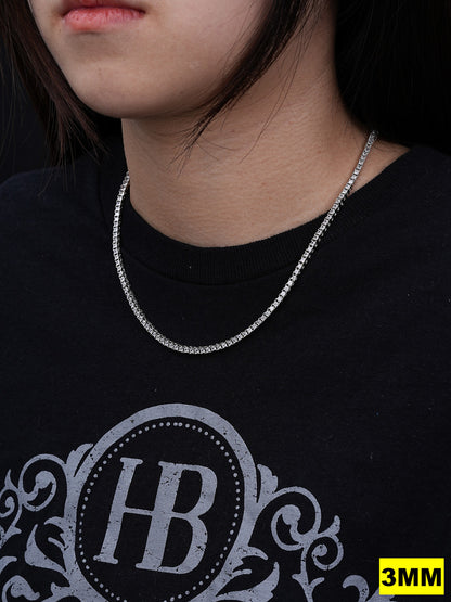 MOISSANITE Square Princess Cut Tennis Chain Necklace Iced Out - 925 Silver - 3mm-5mm - 14"-28"