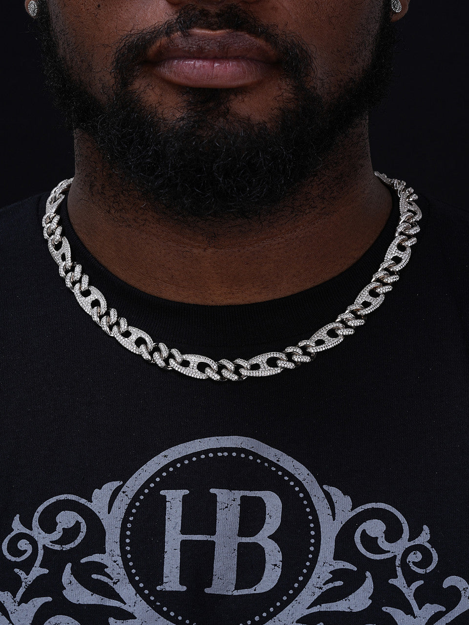 Figarucci Figaro Mariner Cross Link Chain Necklace Iced Out CZ Stones - 925 Silver - 12mm - 18"-30"