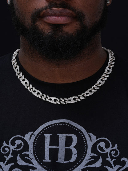 Figarucci Figaro Mariner Cross Link Chain Necklace Iced Out CZ Stones - 925 Silver - 12mm - 18"-30"