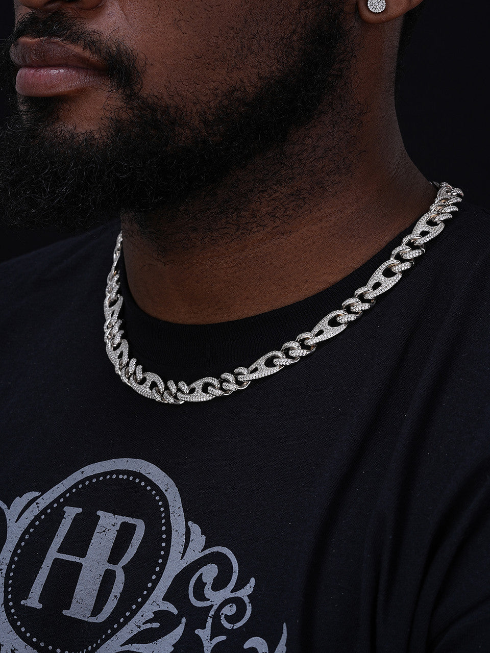 Figarucci Figaro Mariner Cross Link Chain Necklace Iced Out CZ Stones - 925 Silver - 12mm - 18"-30"