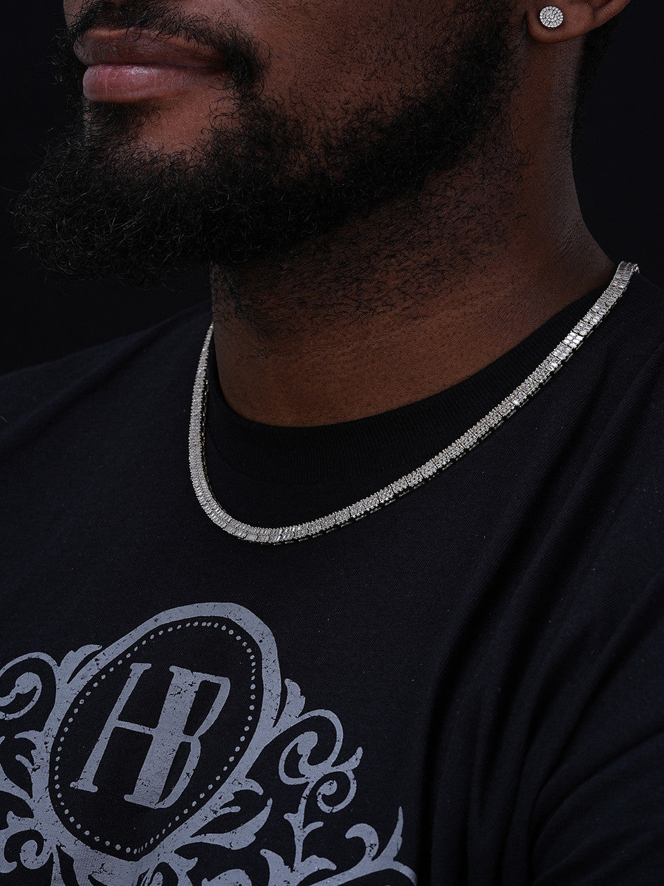 Baguette Tennis Link Chain Necklace Iced Out CZ Stones - 925 Silver - 5mm - 16"-30"