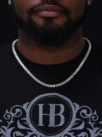 Baguette Tennis Link Chain Necklace Iced Out CZ Stones - 925 Silver - 5mm - 16"-30"