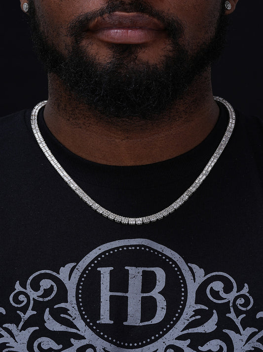 Baguette Tennis Link Chain Necklace Iced Out CZ Stones - 925 Silver - 5mm - 16"-30"