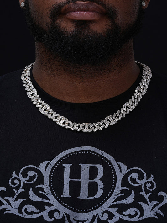 Figarucci Prong Cuban Link Chain Necklace Iced Out CZ Stones - 925 Silver - 15mm - 18"-30"