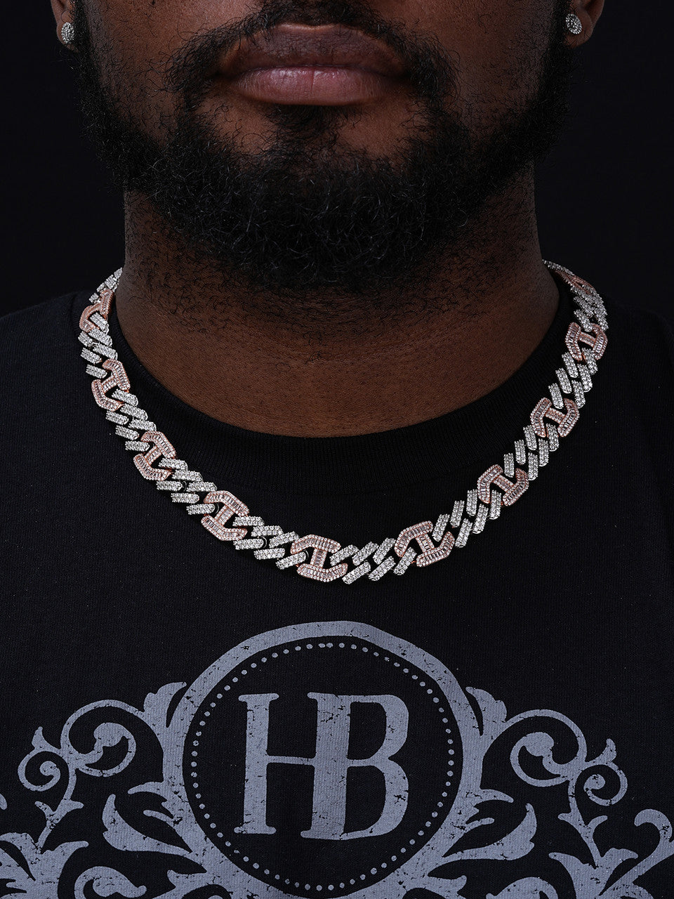 Figarucci Prong Cuban Link Chain Necklace Iced Out CZ Stones - 14k Rose Gold Vermeil & 925 Silver - 15mm - 18"-30"