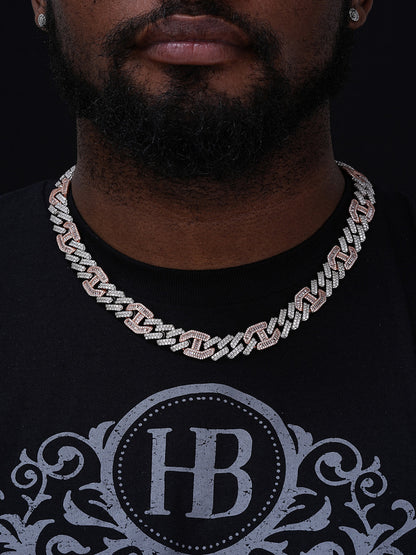 Figarucci Prong Cuban Link Chain Necklace Iced Out CZ Stones - 14k Rose Gold Vermeil & 925 Silver - 15mm - 18"-30"