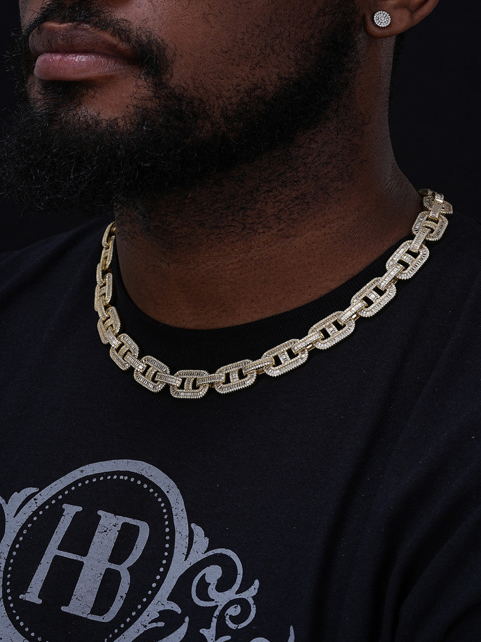 Baguette Gucci Link Chain Necklace Iced Out CZ Stones - 14k Gold Vermeil 925 Silver - 15mm - 18"-30"