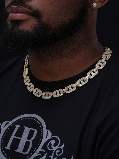 Baguette Gucci Link Chain Necklace Iced Out CZ Stones - 14k Gold Vermeil 925 Silver - 15mm - 18"-30"