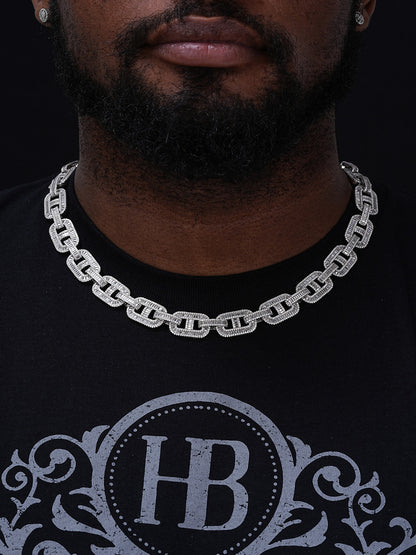MOISSANITE Baguette Gucci Link Chain Necklace Iced Out -  925 Silver - 15mm - 18"-30"