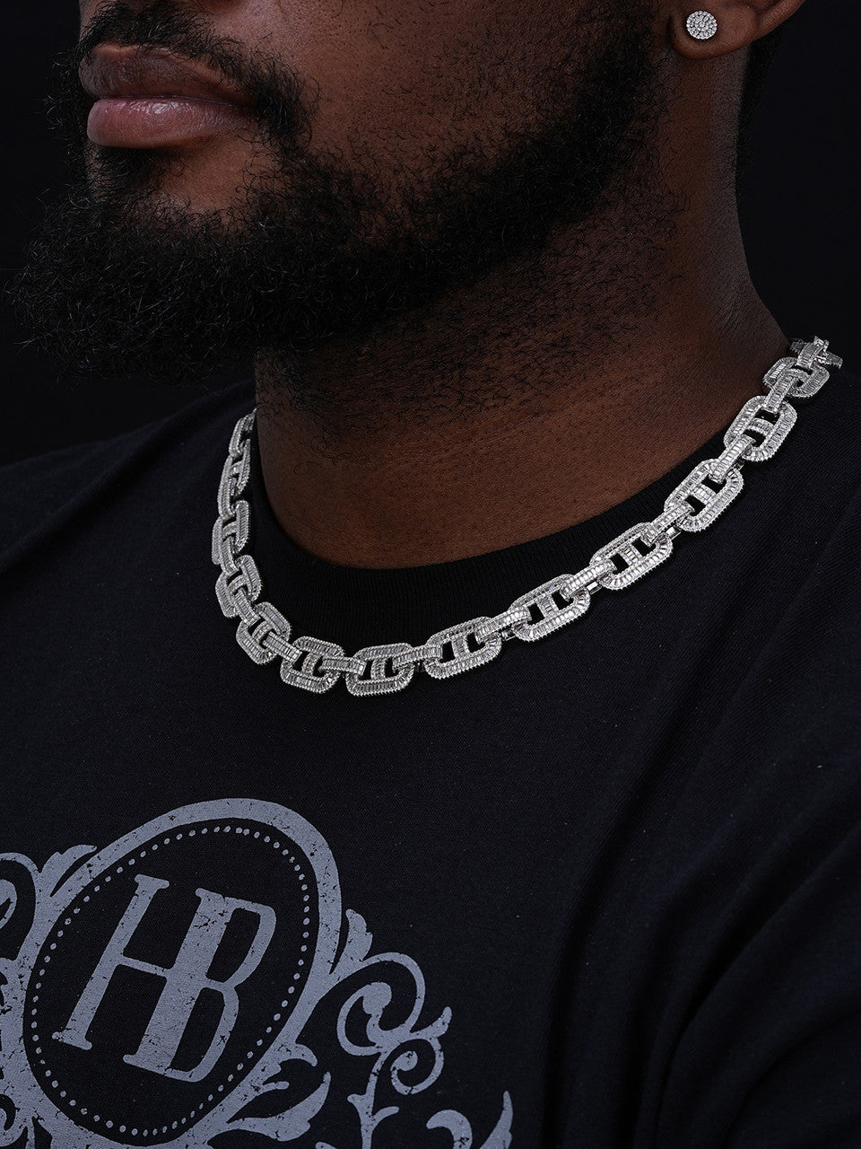 Solid 925 Sterling Silver Baguette Gucci Link Chain Iced 15mm
