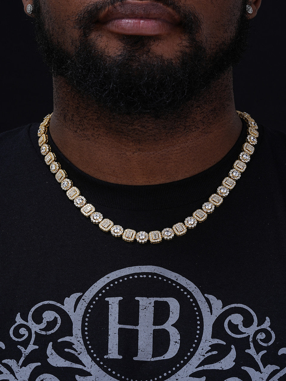 Cluster Tennis Link Chain Necklace Iced Out CZ Stones - 14k Gold Vermeil 925 Silver - 10.5mm - 16"-30"