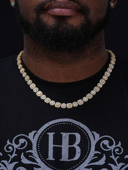 Cluster Tennis Link Chain Necklace Iced Out CZ Stones - 14k Gold Vermeil 925 Silver - 10.5mm - 16"-30"