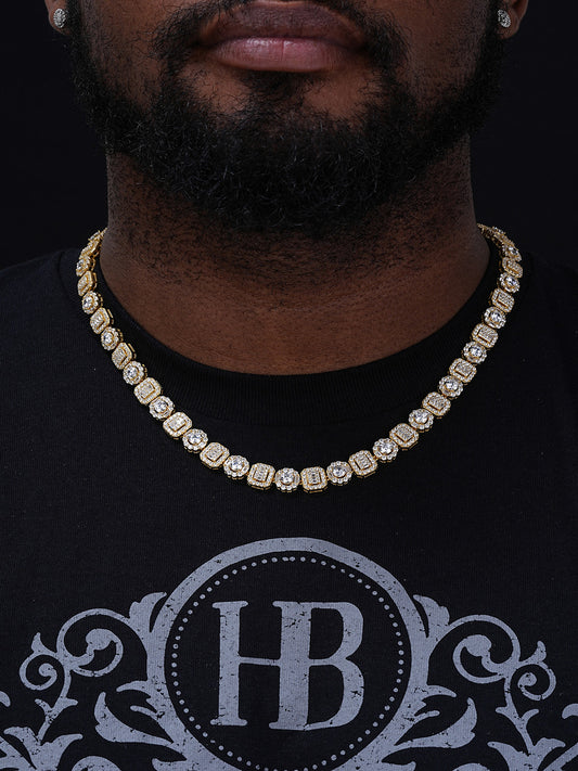 Cluster Tennis Link Chain Necklace Iced Out CZ Stones - 14k Gold Vermeil 925 Silver - 10.5mm - 16"-30"