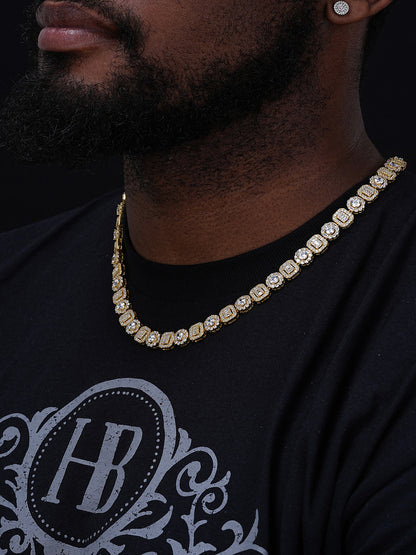 Cluster Tennis Link Chain Necklace Iced Out CZ Stones - 14k Gold Vermeil 925 Silver - 10.5mm - 16"-30"