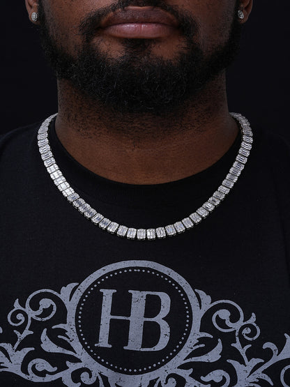Hip Hop Baguette Tennis Link Chain Necklace Iced Out CZ Stones - 925 Silver - 11mm - 7"-30"