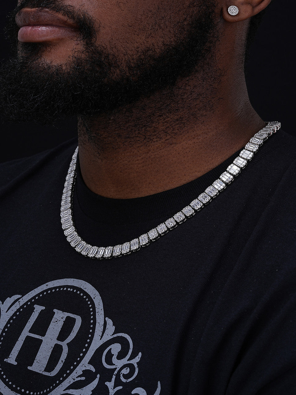 Solid 925 Sterling Silver Men's Baguette Tennis Chain Real Iced