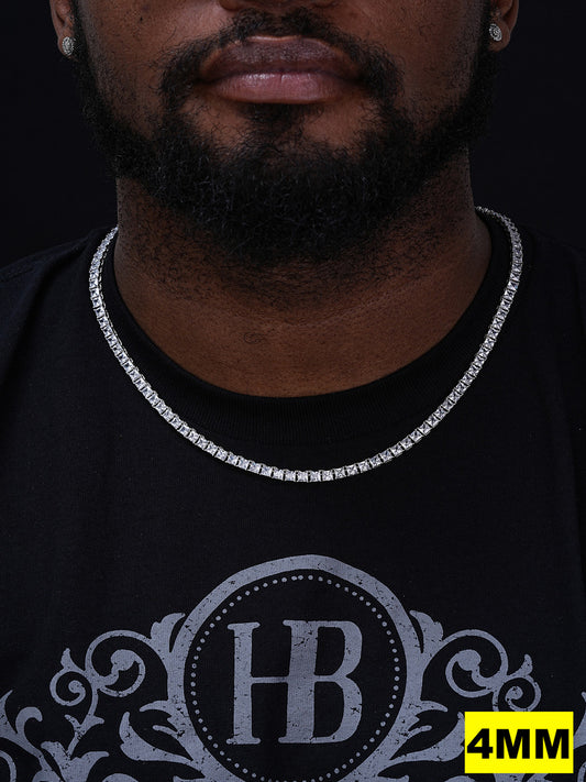 Square Tennis Chain Necklace Iced Out Princess Cut CZ Stones - 14k Gold Vermeil Or 925 Silver - 2mm-5mm - 16"-30"