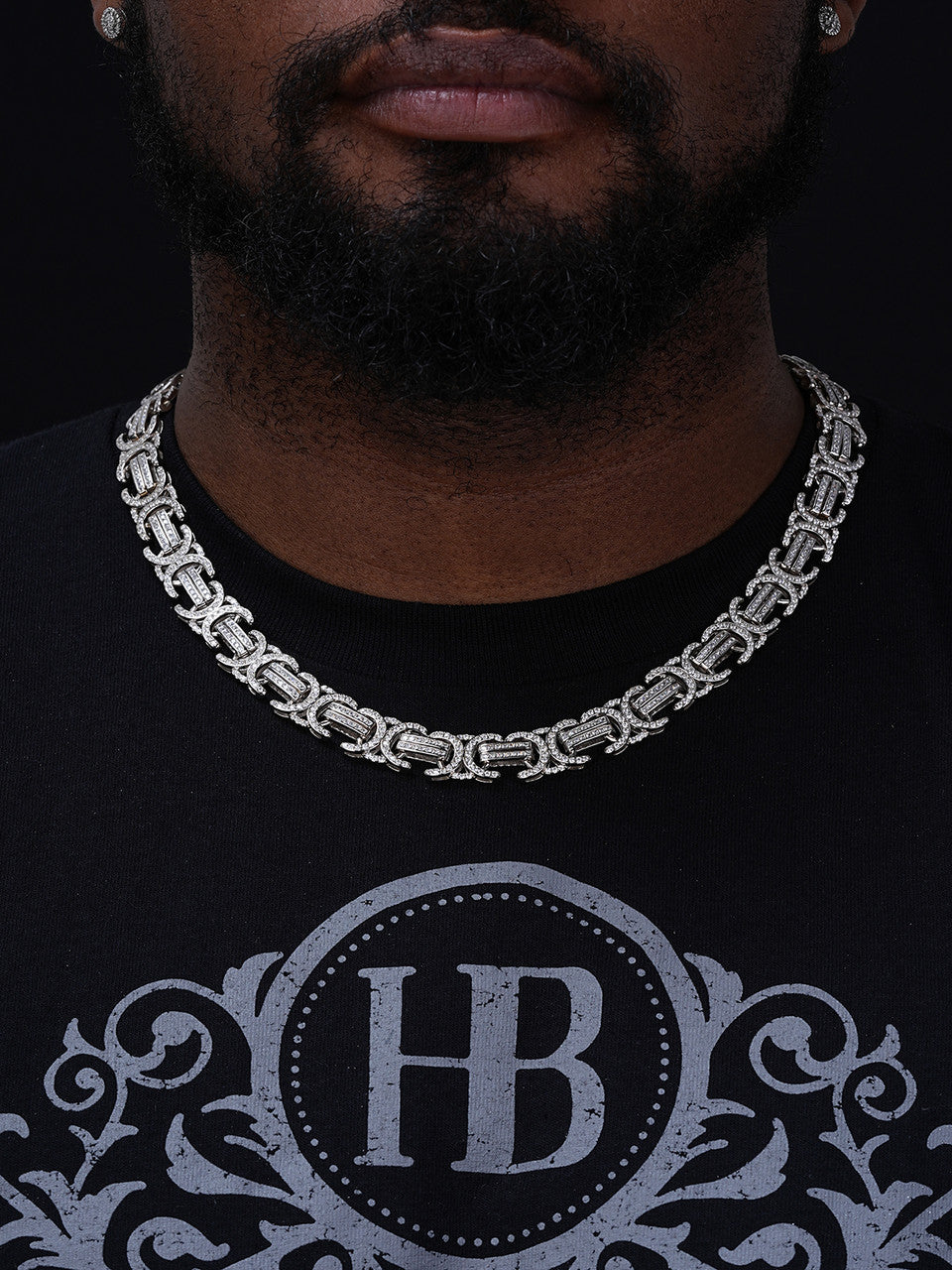 Byzantine Link Chain Necklace Iced Out CZ Stones - 925 Silver - 14mm - 18"-30"