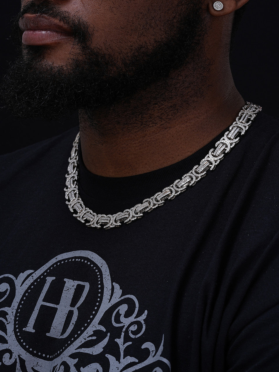 Byzantine Link Chain Necklace Iced Out CZ Stones - 925 Silver - 14mm - 18"-30"