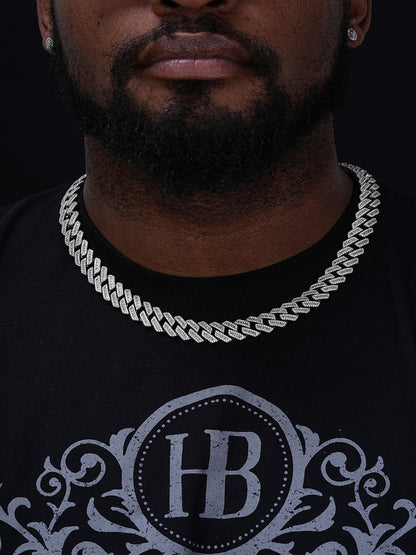 Modern Baguette Prong Set Miami Cuban Link Chain Necklace Iced Out CZ Stones - 925 Silver - 14mm - 18-30"