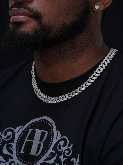 Modern Baguette Prong Set Miami Cuban Link Chain Necklace Iced Out CZ Stones - 925 Silver - 14mm - 18-30"