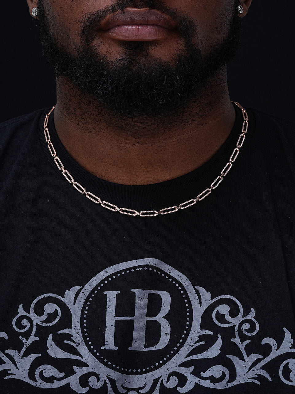 Paperclip Chain Necklace Iced Out CZ Stones - 14k Rose Gold Vermeil 925 Silver - 5mm - 14-24"