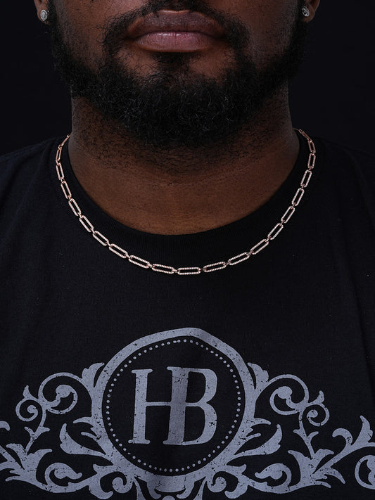 Paperclip Chain Necklace Iced Out CZ Stones - 14k Rose Gold Vermeil 925 Silver - 5mm - 14-24"