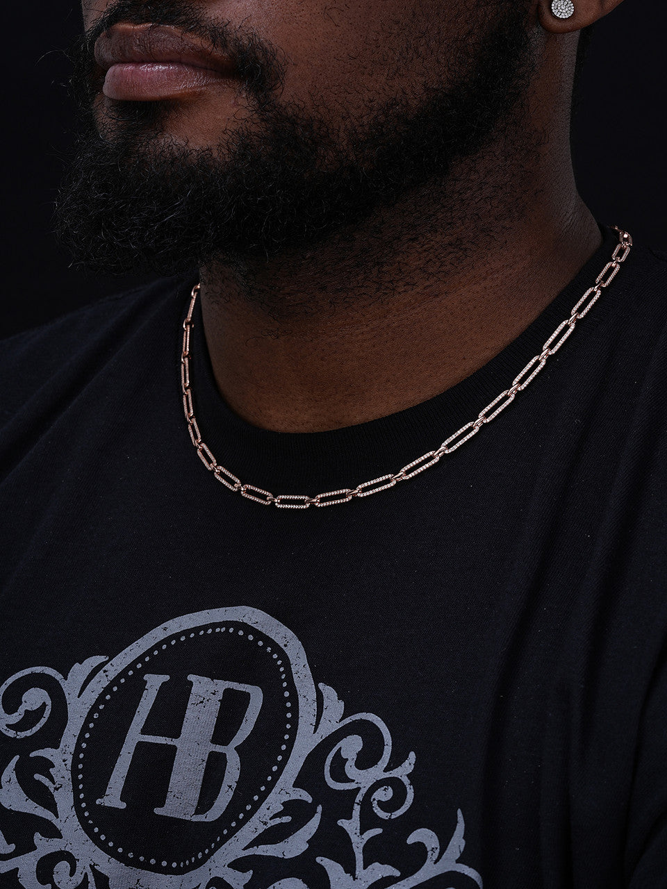 Paperclip Chain Necklace Iced Out CZ Stones - 14k Rose Gold Vermeil 925 Silver - 5mm - 14-24"