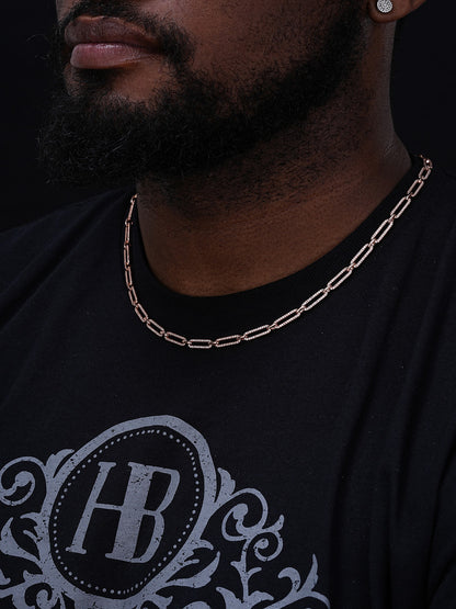 Paperclip Chain Necklace Iced Out CZ Stones - 14k Rose Gold Vermeil 925 Silver - 5mm - 14-24"