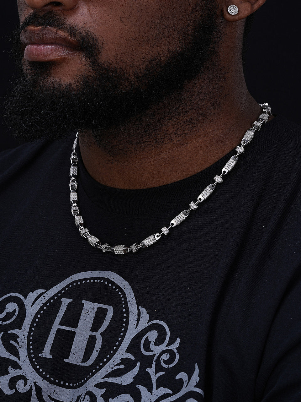 Bullet Chain Necklace Iced Out CZ Stones - 925 Silver - 5mm - 16"-30"