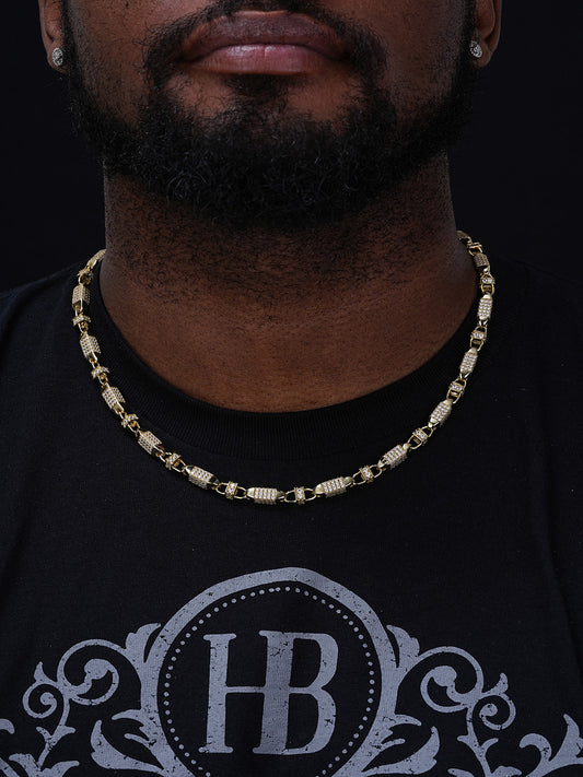 Bullet Link Chain Necklace Iced Out CZ Stones - 14k Gold Vermeil 925 Silver - 5mm - 16"-30"