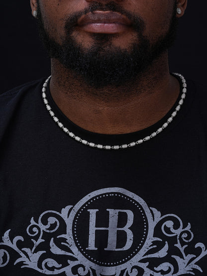 Custom 3D Barrel Link Chain Necklace Iced Out CZ Stones - 925 Silver - 4mm - 16-30"