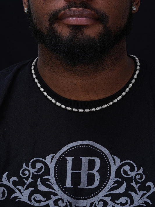 Custom 3D Barrel Link Chain Necklace Iced Out CZ Stones - 925 Silver - 4mm - 16-30"