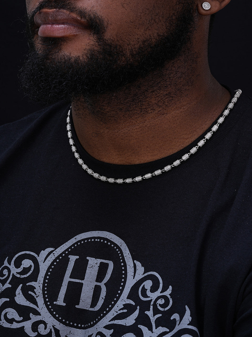 Custom 3D Barrel Link Chain Necklace Iced Out CZ Stones - 925 Silver - 4mm - 16-30"