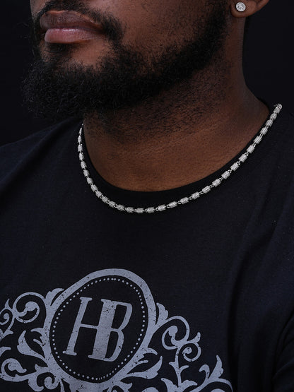 Custom 3D Barrel Link Chain Necklace Iced Out CZ Stones - 925 Silver - 4mm - 16-30"