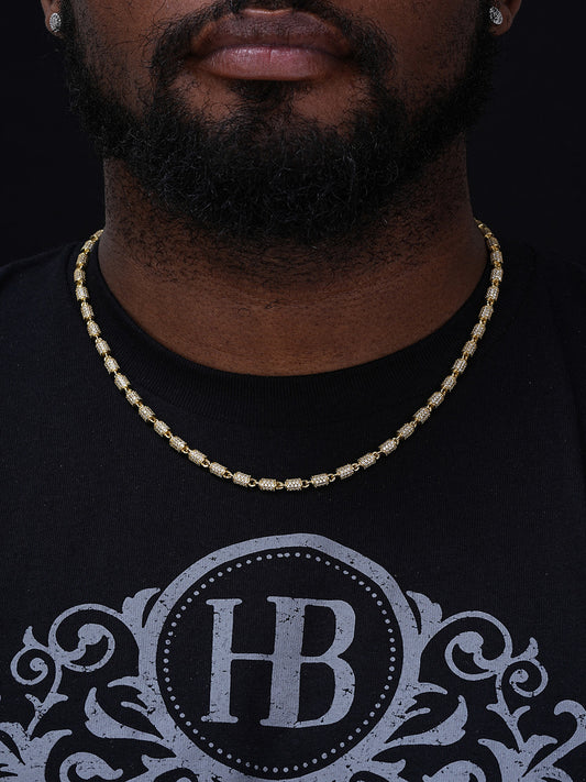 Custom 3D Barrel Link Chain Necklace Iced Out CZ Stones - 14k Gold Vermeil 925 Silver - 4mm - 16-30"